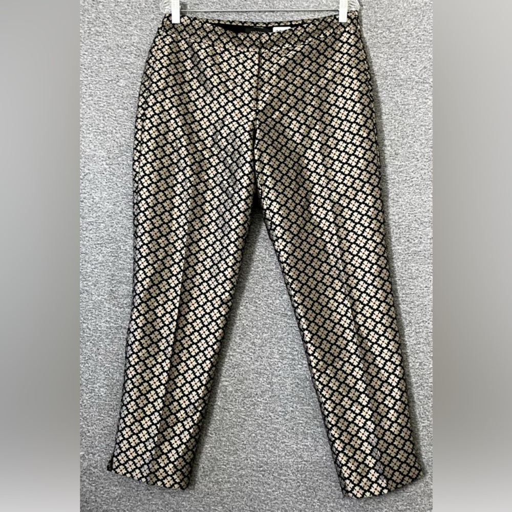 TALBOTS Signature Black Red Gold Floral Ankle Pants Size 16 Lined EUC